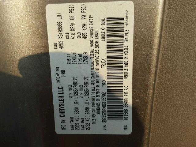 3D7KS28AX8G185702 - 2008 DODGE RAM 2500 S GOLD photo 10