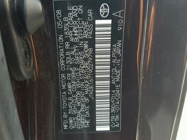 JTKDE167190279798 - 2009 TOYOTA SCION TC 黑色 照片 10