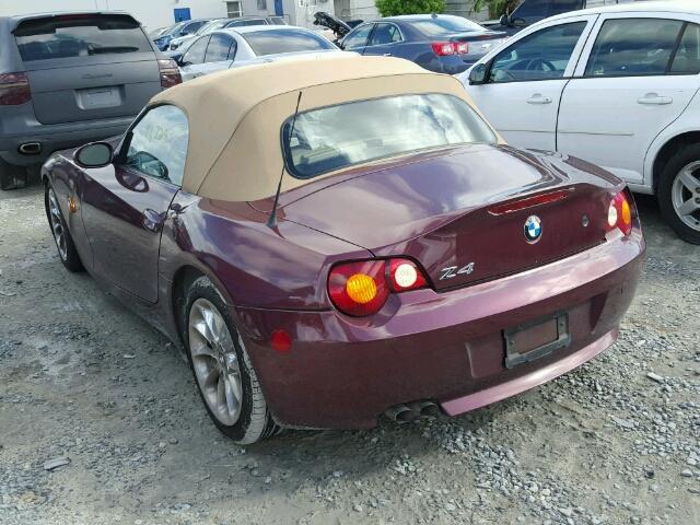 4USBT33423LS44245 - 2003 BMW Z4 BURGUNDY photo 3