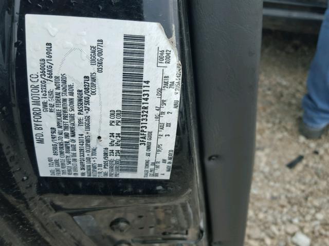 3FAFP31332R143114 - 2002 FORD FOCUS BLACK photo 10