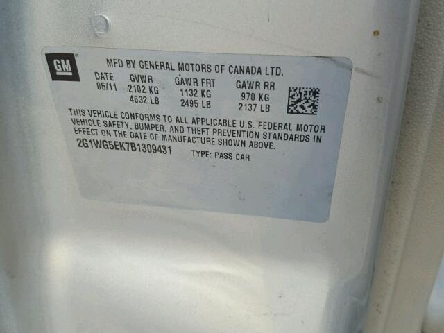 2G1WG5EK7B1309431 - 2011 CHEVROLET IMPALA LT Ոսկեգույն լուսանկար 10