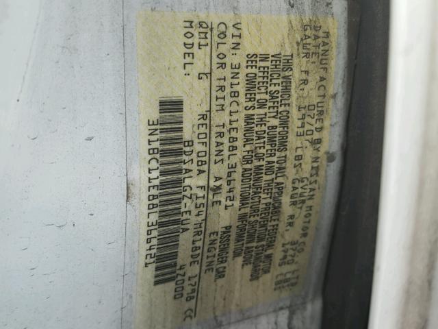 3N1BC11E88L366421 - 2008 NISSAN VERSA WHITE photo 10