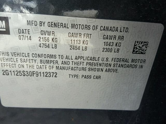 2G1125S30F9112372 - 2015 CHEVROLET IMPALA LT GRAY photo 10