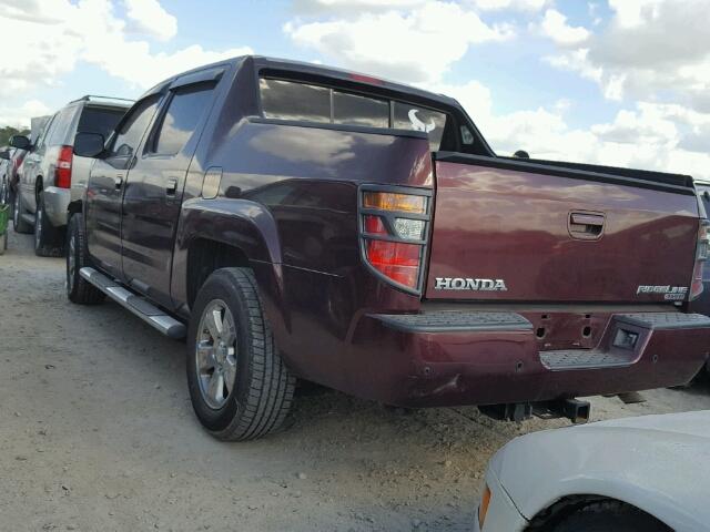 2HJYK16507H535420 - 2007 HONDA RIDGELINE BURGUNDY photo 3