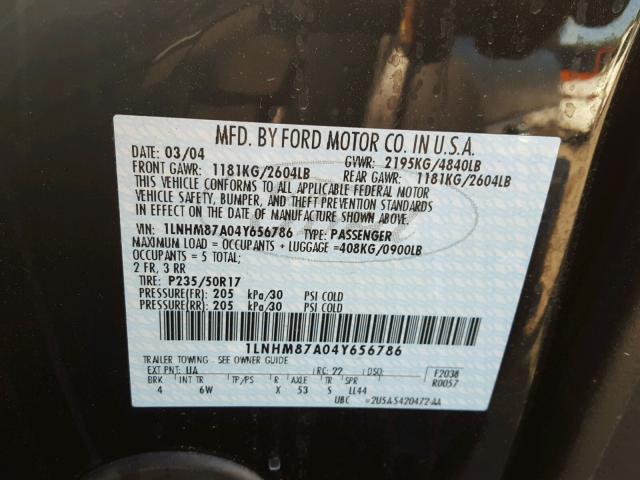 1LNHM87A04Y656786 - 2004 LINCOLN LS შავი ფოტო 10