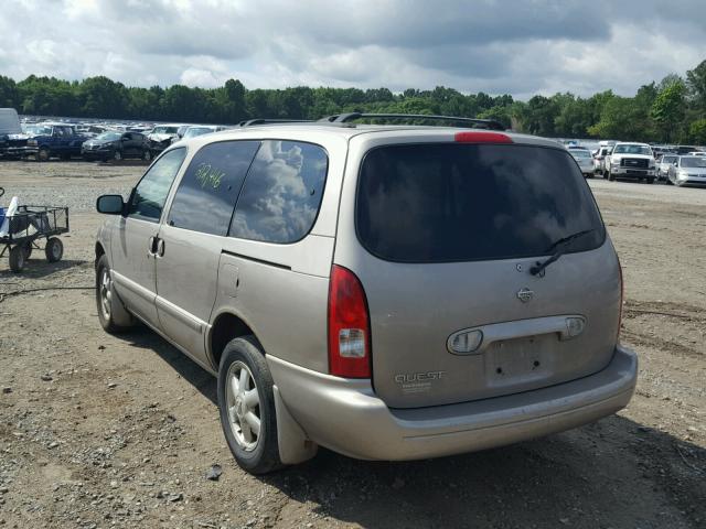 4N2ZN15TX2D804350 - 2002 NISSAN QUEST GXE BEIGE photo 3