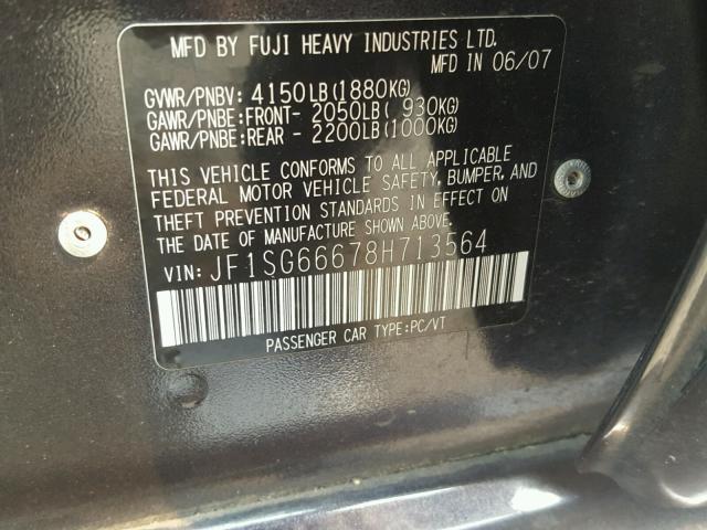 JF1SG66678H713564 - 2008 SUBARU FORESTER S 灰色 照片 10