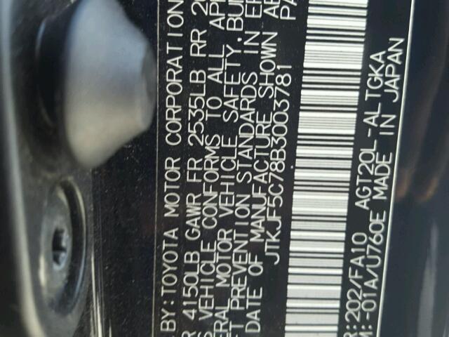 JTKJF5C78B3003781 - 2011 TOYOTA SCION TC 黑色 照片 10