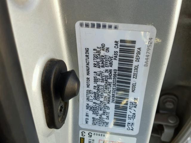 1NXBR32E18Z039849 - 2008 TOYOTA COROLLA SILVER photo 10