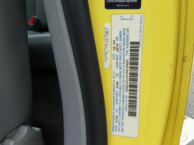 3VWCC21C0YM472925 - 2000 VOLKSWAGEN NEW BEETLE 黄色 照片 10