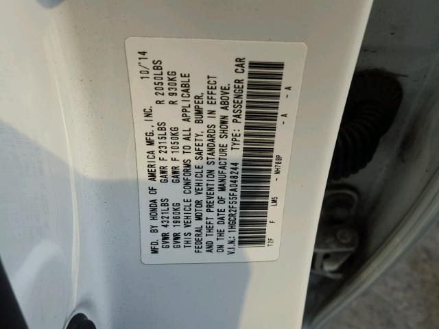 1HGCR2F55FA048244 - 2015 HONDA ACCORD SPO WHITE photo 10