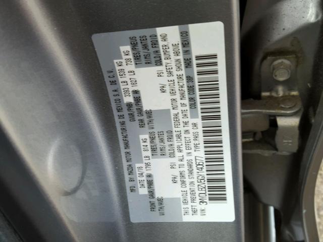 3MYDLBZV5GY140677 - 2016 TOYOTA SCION IA GRAY photo 10