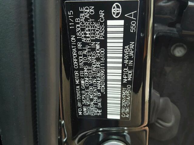 JTDKDTB39G1116100 - 2016 TOYOTA PRIUS C BLACK photo 10