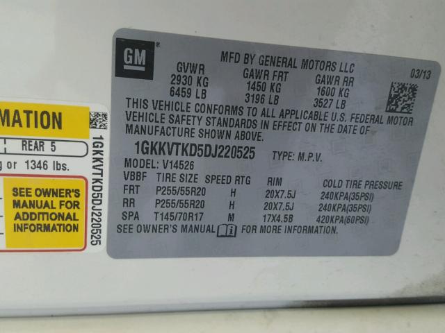 1GKKVTKD5DJ220525 - 2013 GMC ACADIA DEN WHITE photo 10