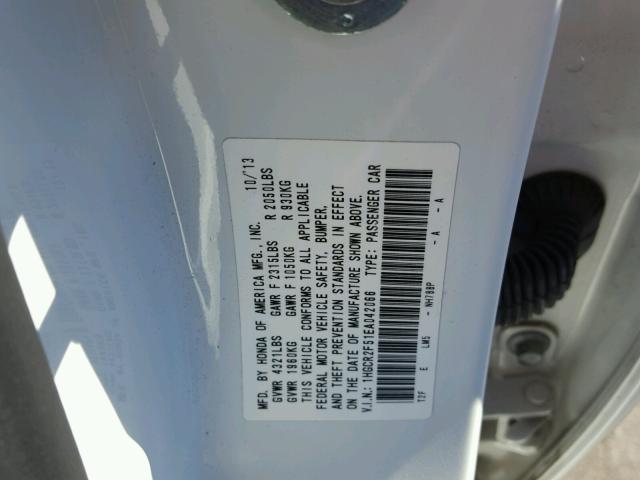 1HGCR2F51EA042066 - 2014 HONDA ACCORD SPO WHITE photo 10