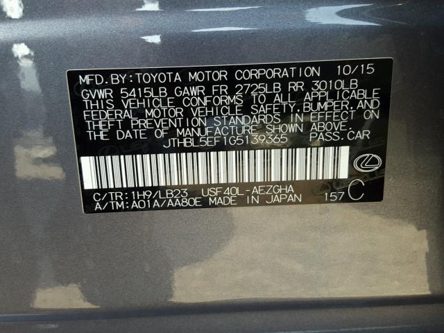 JTHBL5EF1G5139365 - 2016 LEXUS LS 460 GRAY photo 10