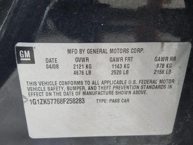 1G1ZK57768F258283 - 2008 CHEVROLET MALIBU LTZ 石墨色 照片 10