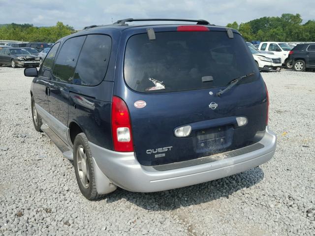 4N2ZN16T12D809225 - 2002 NISSAN QUEST SE BLUE photo 3