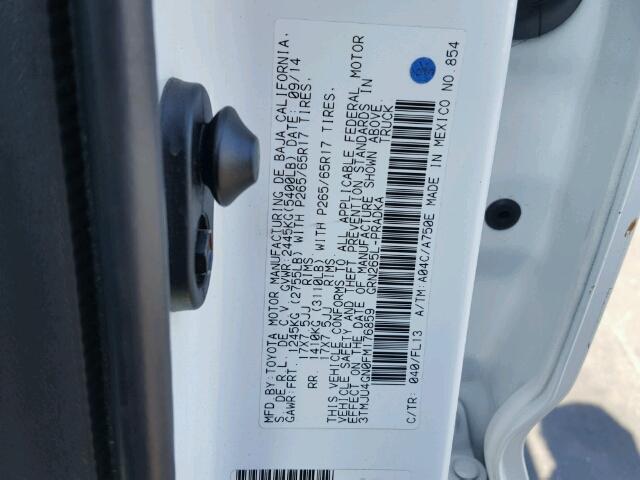 3TMJU4GN0FM176859 - 2015 TOYOTA TACOMA DOU WHITE photo 10