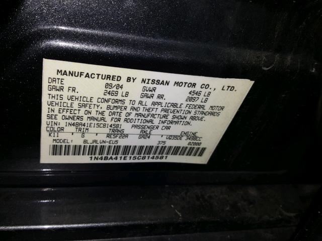 1N4BA41E15C814581 - 2005 NISSAN MAXIMA SE GRAY photo 10