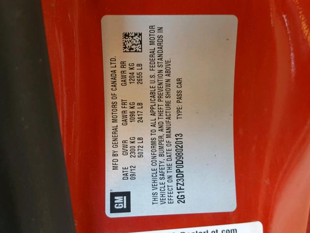 2G1FZ3DP0D9802013 - 2013 CHEVROLET CAMARO ZL1 红色 照片 10