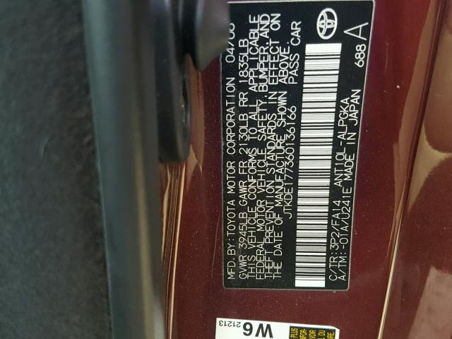 JTKDE177360136166 - 2006 TOYOTA SCION TC 栗色 照片 10