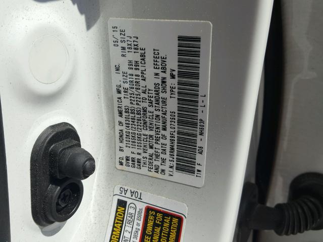 5J6RM4H99FL073505 - 2015 HONDA CR-V TOURI WHITE photo 10