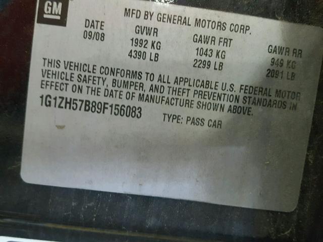 1G1ZH57B89F156083 - 2009 CHEVROLET MALIBU 1LT 黑色 照片 10