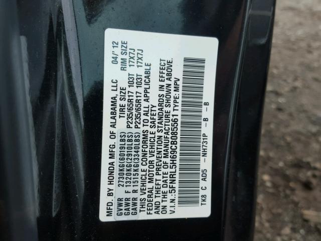 5FNRL5H69CB085561 - 2012 HONDA ODYSSEY EX BLACK photo 10