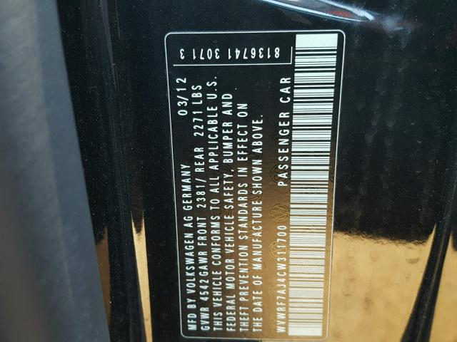 WVWRF7AJ4CW311700 - 2012 VOLKSWAGEN GOLF 黑色 照片 10