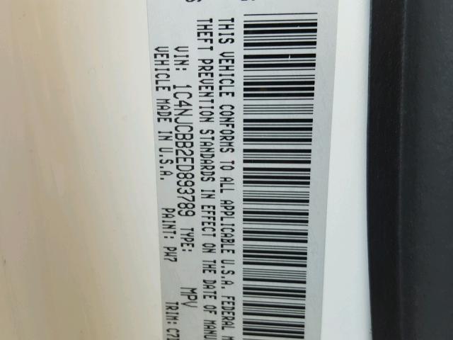 1C4NJCBB2ED893789 - 2014 JEEP COMPASS SP 白色 照片 10