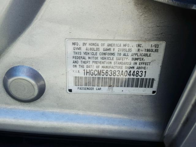 1HGCM56383A044831 - 2003 HONDA ACCORD LX SILVER photo 10