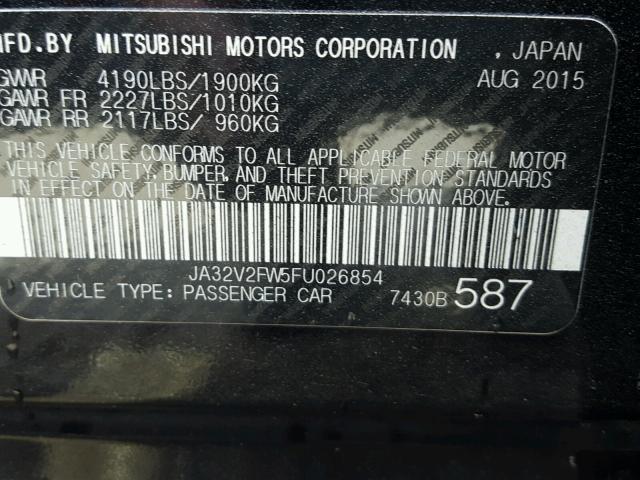 JA32V2FW5FU026854 - 2015 MITSUBISHI LANCER SE BLACK photo 10