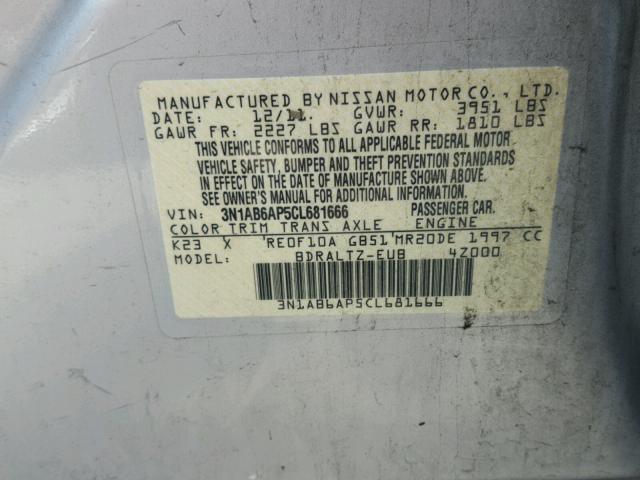 3N1AB6AP5CL681666 - 2012 NISSAN SENTRA 2.0 SILVER photo 10