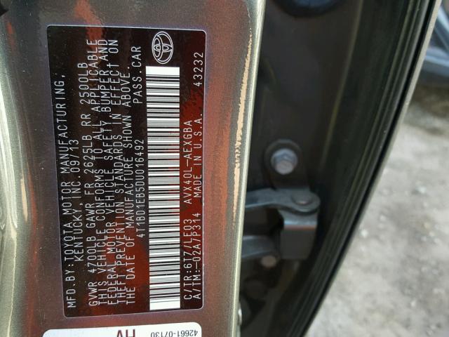 4T1BD1EB5DU016492 - 2013 TOYOTA AVALON HYB GRAY photo 10