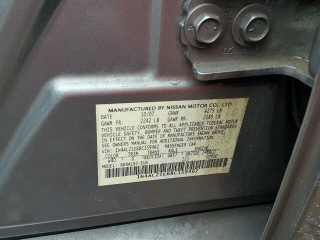 1N4AL21E68C159462 - 2008 NISSAN ALTIMA 2.5 GRAY photo 10