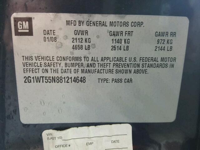 2G1WT55N881214648 - 2008 CHEVROLET IMPALA 蓝色 照片 10