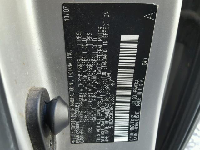 5TDZK23C78S123550 - 2008 TOYOTA SIENNA GRAY photo 10