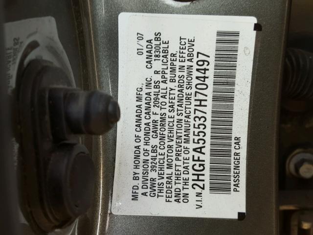 2HGFA55537H704497 - 2007 HONDA CIVIC SI GRAY photo 10