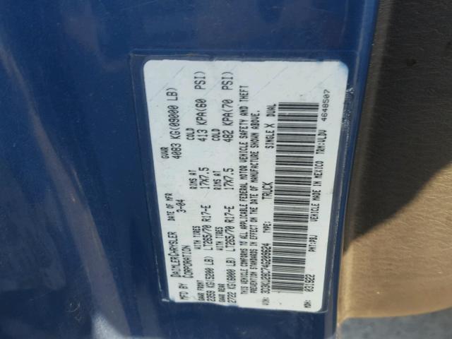 3D3KU28C74G209624 - 2004 DODGE RAM 2500 S BLUE photo 10