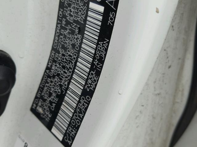 JTDKN3DU5A0010968 - 2010 TOYOTA PRIUS 白色 照片 10