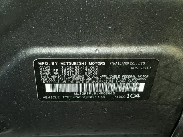 ML32F3FJ8JHF03843 - 2018 MITSUBISHI MIRAGE G4 SILVER photo 10