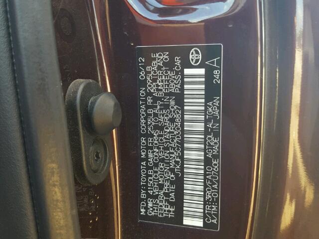 JTKJF5C77D3048827 - 2013 TOYOTA SCION TC 栗色 照片 10