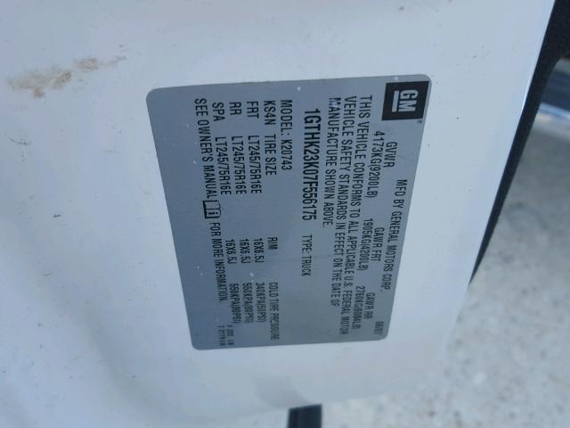 1GTHK23K07F556175 - 2007 GMC SIERRA WHITE photo 10