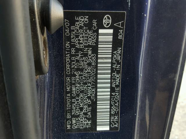 JTKDE177070218583 - 2007 TOYOTA SCION TC 蓝色 照片 10