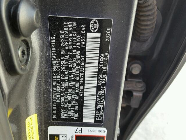 4T1BF1FK7DU216654 - 2013 TOYOTA CAMRY L CHARCOAL photo 10