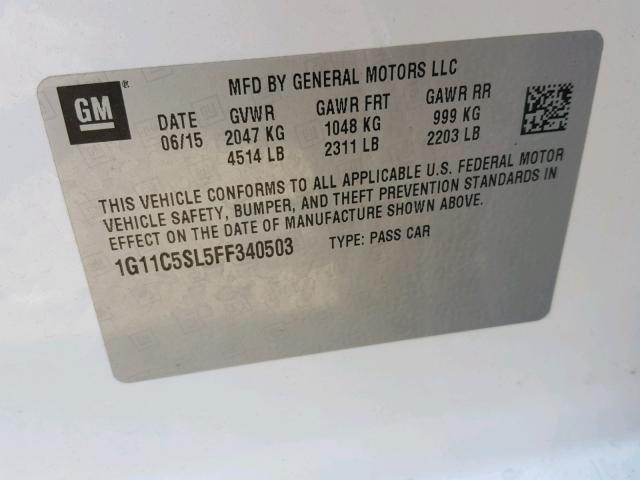 1G11C5SL5FF340503 - 2015 CHEVROLET MALIBU 1LT 白色 照片 10