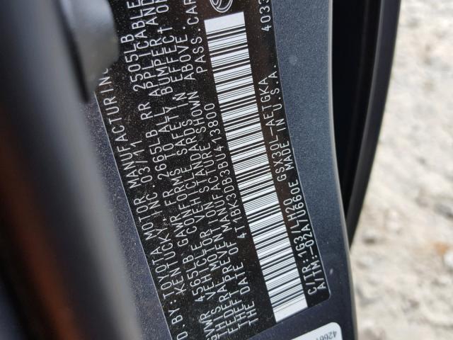 4T1BK3DB3BU413800 - 2011 TOYOTA AVALON BAS CHARCOAL photo 10