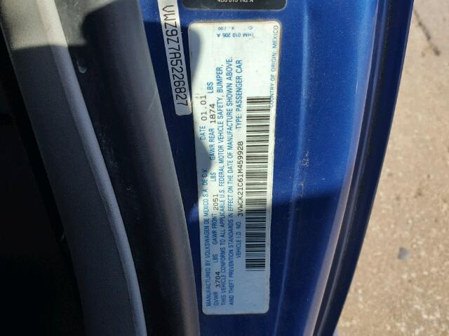 3VWCK21C61M459928 - 2001 VOLKSWAGEN NEW BEETLE 蓝色 照片 10