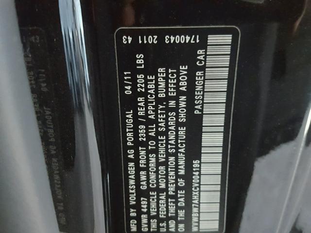 WVWBW7AHXCV004195 - 2012 VOLKSWAGEN EOS KOMFOR 黑色 照片 10